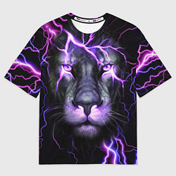 Футболка оверсайз мужская НЕОНОВЫЙ ЛЕВ NEON LION, цвет: 3D-принт