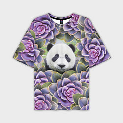 Мужская футболка оверсайз Панда среди цветов