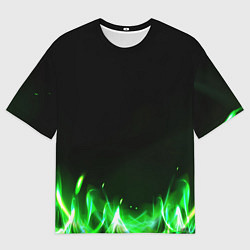 Футболка оверсайз мужская Зеленый огонь, цвет: 3D-принт