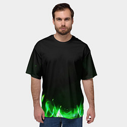 Футболка оверсайз мужская Зеленый огонь, цвет: 3D-принт — фото 2