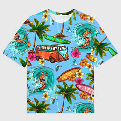 Мужская футболка оверсайз Пальмы, волны, серфинг