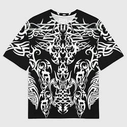 Мужская футболка оверсайз ТАТУ ЧЕРНО БЕЛОЕ УЗОР