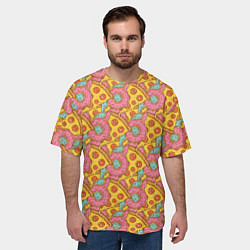 Футболка оверсайз мужская Пицца и пончики, цвет: 3D-принт — фото 2