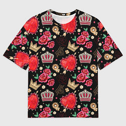 Мужская футболка оверсайз Корона и розы