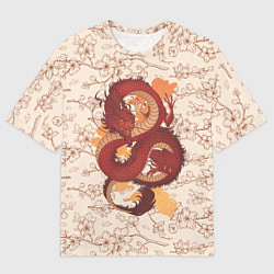 Футболка оверсайз мужская Китайский Дракон и Сакура, цвет: 3D-принт