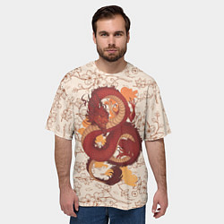 Футболка оверсайз мужская Китайский Дракон и Сакура, цвет: 3D-принт — фото 2