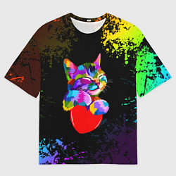 Футболка оверсайз мужская РАДУЖНЫЙ КОТИК RAINBOW KITTY, цвет: 3D-принт