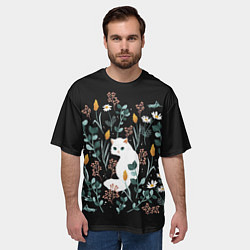 Футболка оверсайз мужская Кошечка среди цветов, цвет: 3D-принт — фото 2