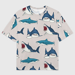 Мужская футболка оверсайз Кровожадные акулы паттерн