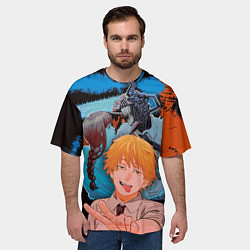 Футболка оверсайз мужская Дэндзи и Макима, цвет: 3D-принт — фото 2