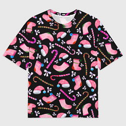 Мужская футболка оверсайз Новогодняя ночь, акварельный узор