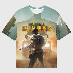 Мужская футболка оверсайз PUBG СОЛДАТ В ШЛЕМЕ ПАБГ