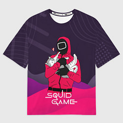 Футболка оверсайз мужская Игра в кальмара - с милым котиком, цвет: 3D-принт