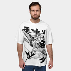 Футболка оверсайз мужская Человек-бензопила на акуле, цвет: 3D-принт — фото 2