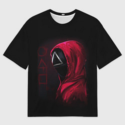 Футболка оверсайз мужская ИГРА В КАЛЬМАРА, СТРАЖ ТРЕУГОЛЬНИК, ФИГУРЫ ИГРЫ, цвет: 3D-принт