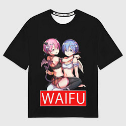 Мужская футболка оверсайз Рем и рам вайфу Re zero ahegao