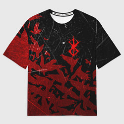 Мужская футболка оверсайз БЕРСЕРК КЛЕЙМО ЛОГО СТАЯ ВОРОН, RED CROW