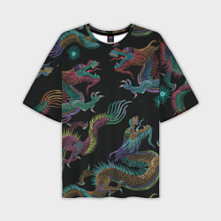 Мужская футболка оверсайз Цветные драконы