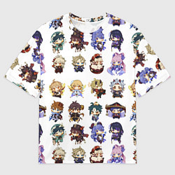 Мужская футболка оверсайз Все герои Геншин Импакта чиби паттерн