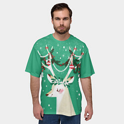 Футболка оверсайз мужская Олень Новый год, цвет: 3D-принт — фото 2