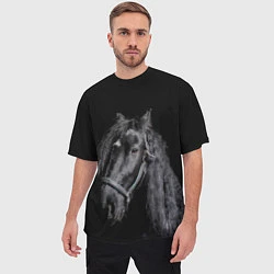 Футболка оверсайз мужская Лошадь на черном фоне, цвет: 3D-принт — фото 2