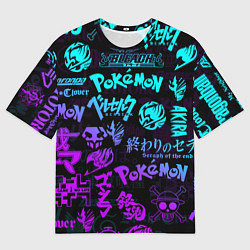 Мужская футболка оверсайз ANIME LOGOBOMBING NEON НЕОН ЛОГО АНИМЕ