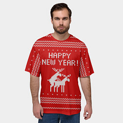 Футболка оверсайз мужская Свитер - вязаные олени, цвет: 3D-принт — фото 2