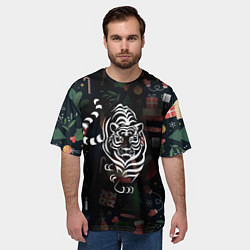 Футболка оверсайз мужская Новый год 2022 тигр, цвет: 3D-принт — фото 2