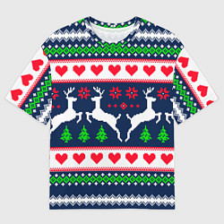 Футболка оверсайз мужская Новогодние олени: узор, цвет: 3D-принт