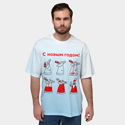 Футболка оверсайз мужская Дед Мороз пьет красное, цвет: 3D-принт — фото 2