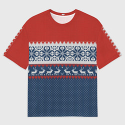 Футболка оверсайз мужская НОВОГОДНИЙ УЗОР С ОЛЕНЯМИ, цвет: 3D-принт