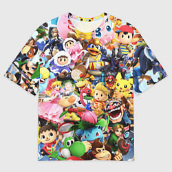 Мужская футболка оверсайз SUPER SMASH BROS ГЕРОИ ИГРЫ