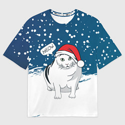 Футболка оверсайз мужская НОВОГОДНИЙ КОТ БЕНДЕР МЕМ, цвет: 3D-принт