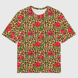 Мужская футболка оверсайз Шкура Леопарда в Цветах