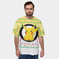 Футболка оверсайз мужская Новогодний Пикачу Pokemon, цвет: 3D-принт — фото 2