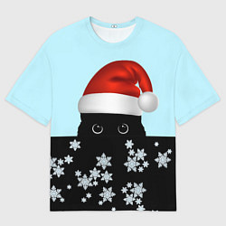 Футболка оверсайз мужская Новогодний Кот со снежинками, цвет: 3D-принт