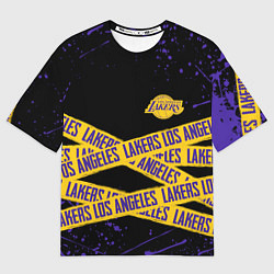 Футболка оверсайз мужская LAKERS LOGO БРЫЗГИ КРАСОК, цвет: 3D-принт