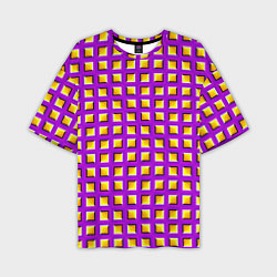 Мужская футболка оверсайз Фиолетовый Фон с Желтыми Квадратами Иллюзия Движен