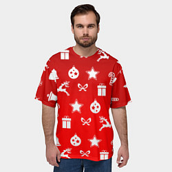 Футболка оверсайз мужская Новогодний узор красный градиент, цвет: 3D-принт — фото 2