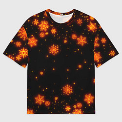 Мужская футболка оверсайз ОГНЕННЫЕ НОВОГОДНИЕ СНЕЖИНКИ НЕОН