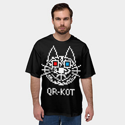 Футболка оверсайз мужская QR кот в стерео очках, цвет: 3D-принт — фото 2