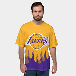 Футболка оверсайз мужская LA LAKERS NBA FIRE ЛЕЙКЕРС ОГОНЬ, цвет: 3D-принт — фото 2