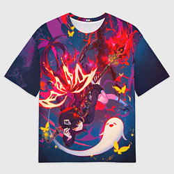 Футболка оверсайз мужская Ху тао Летит вниз с призраком Genshin impact, цвет: 3D-принт