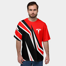 Футболка оверсайз мужская TESLA MOTORS RED LINE ТЕСЛА, цвет: 3D-принт — фото 2