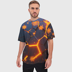 Футболка оверсайз мужская НОВОГОДНИЕ ОГНЕННЫЕ 3D ПЛИТЫ FIRE NEON HEXAGON, цвет: 3D-принт — фото 2