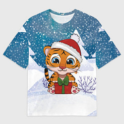 Футболка оверсайз мужская Маленький тигренок с подарками 2022, цвет: 3D-принт