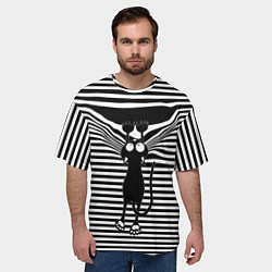 Футболка оверсайз мужская Кот рвет тельняшку, цвет: 3D-принт — фото 2