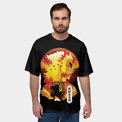 Футболка оверсайз мужская Ренгоку Клинок рассекающий демонов, цвет: 3D-принт — фото 2