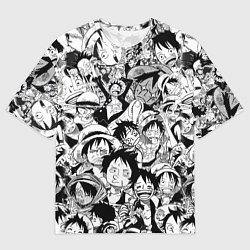 Мужская футболка оверсайз МАНКИ Д ЛУФФИ ЧЁРНО БЕЛЫЙ