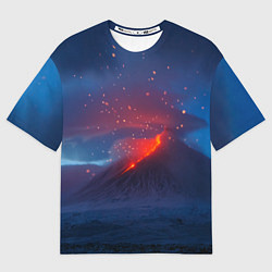 Мужская футболка оверсайз Извержение вулкана ночью